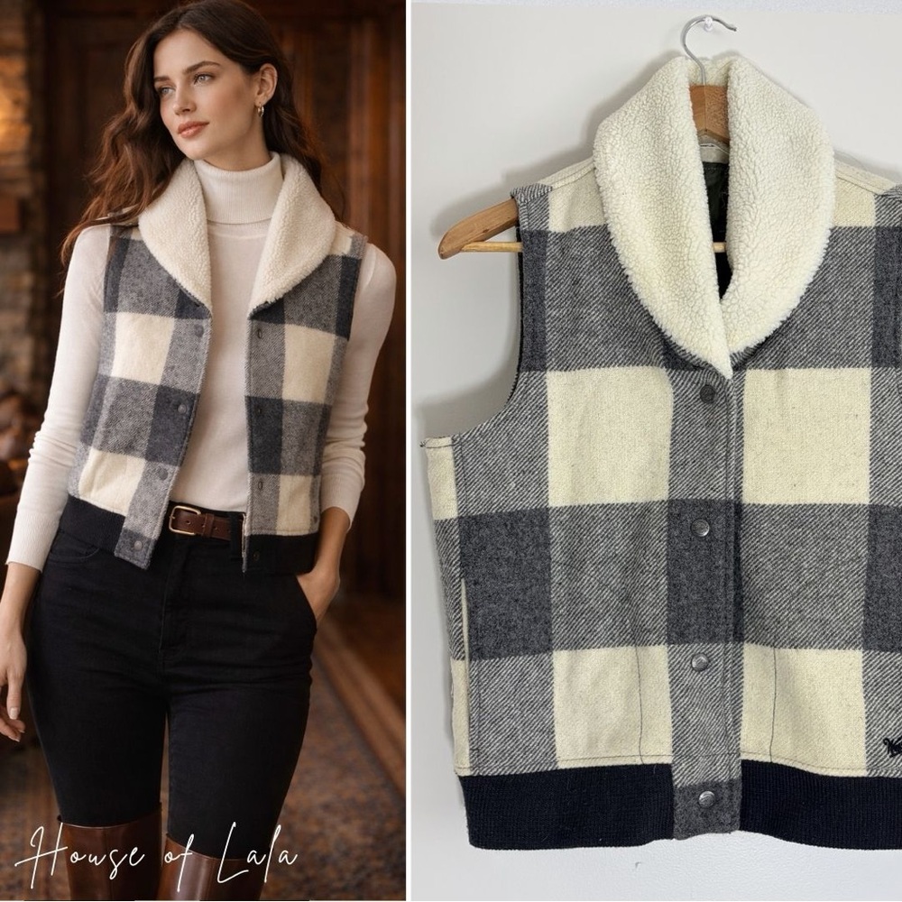 Wool Blend Plaid Sherpa Collar Vest – Heritage Lodge Cabin Core
